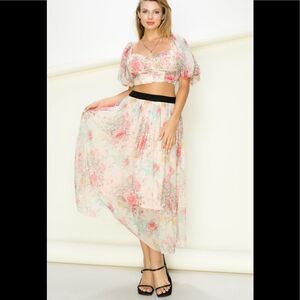 Hyfve Peachy Floral Print Midi Skirt